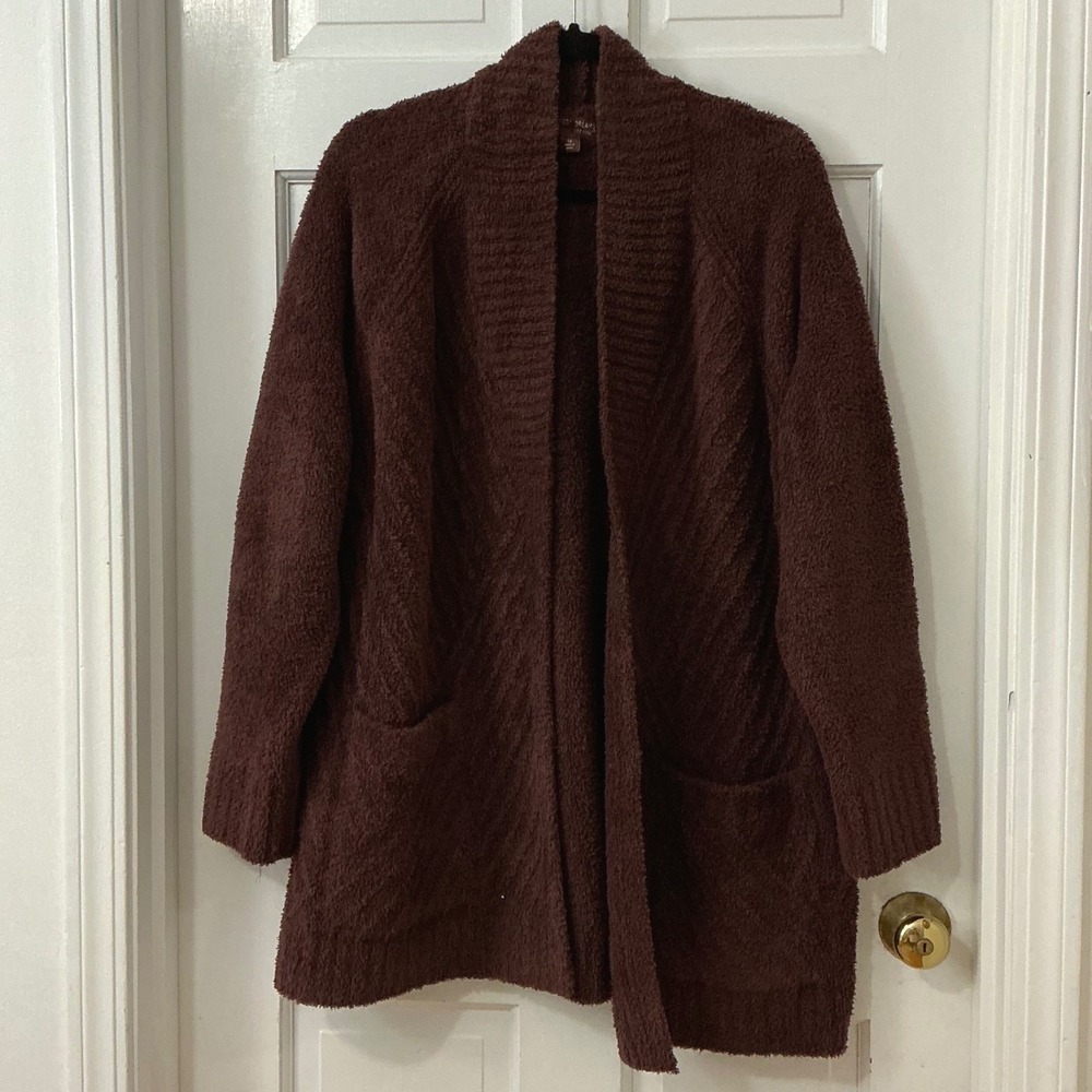 Barefoot Dreams Burgundy Cardigan 1X CozyChic Lounge Textured Cabin